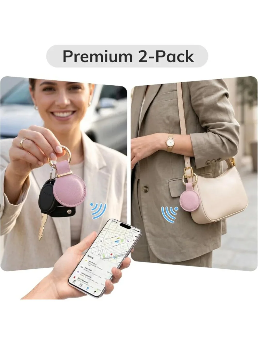 Genuine Leather AirTag Keychain Holder - 2 Pack, Secure Fit for Keys & Bags